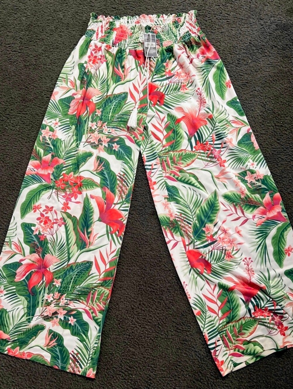 west loop White Tropical Floral Wide-Leg Pants